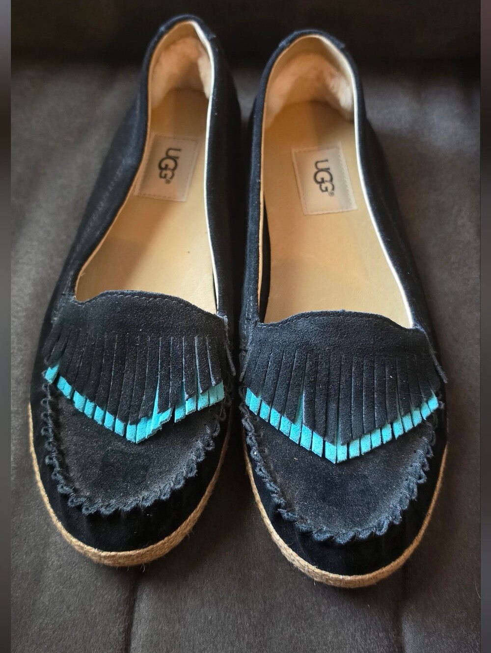 NWT Ugg Shiri Fringe Moccasin Flat Fringe Slip On Boho 1016662 Black Size 8